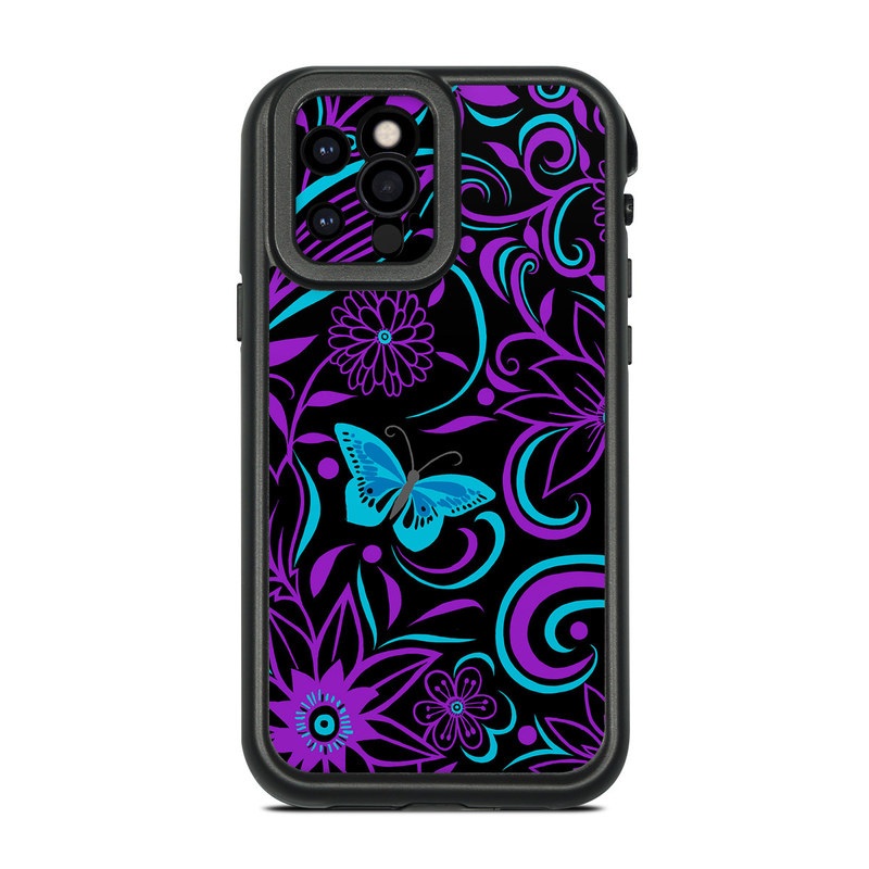 LifeProof iPhone 12 Pro fre Case Skin design of Pattern, Purple, Violet, Turquoise, Teal, Design, Floral design, Visual arts, Magenta, Motif, with black, purple, blue colors