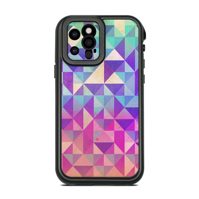 LifeProof iPhone 12 Pro fre Case Skin design of Pattern, Purple, Triangle, Violet, Magenta, Line, Design, Symmetry, Psychedelic art, with gray, purple, green, blue, pink colors
