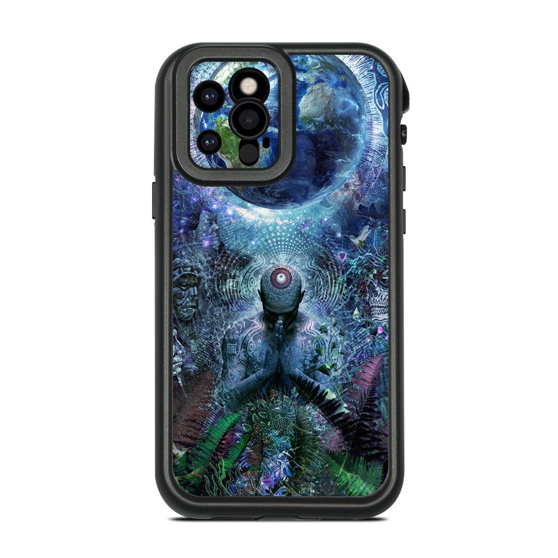 LifeProof iPhone 12 Pro fre Case Skin design of Psychedelic art, Fractal art, Art, Space, Organism, Earth, Sphere, Graphic design, Circle, Graphics, with blue, green, gray, purple, pink, black, white colors