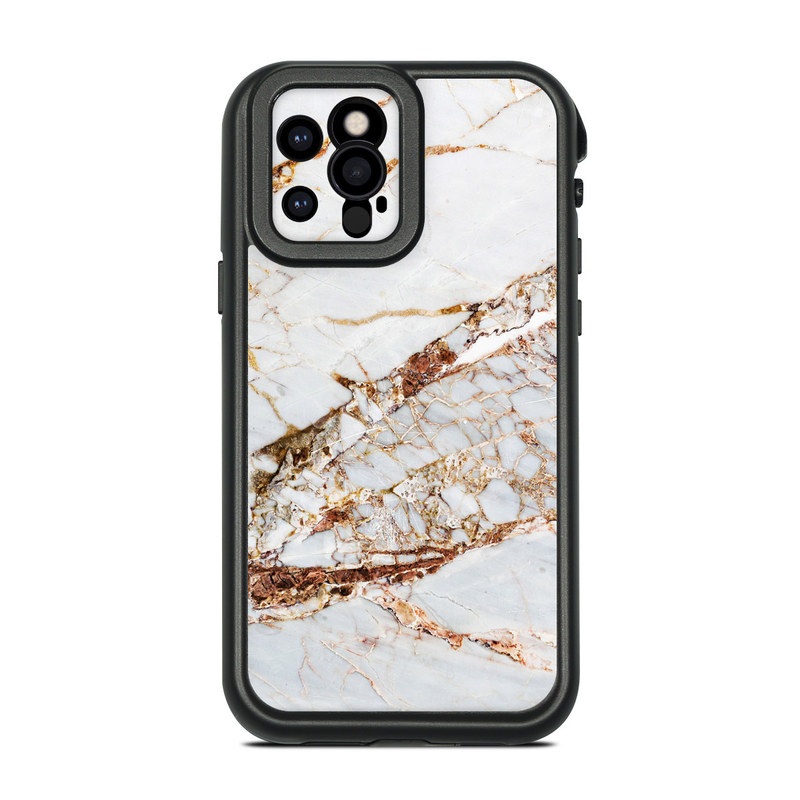 LifeProof iPhone 12 Pro fre Case Skin design of White, Branch, Twig, Beige, Marble, Plant, Tile, with white, gray, yellow colors