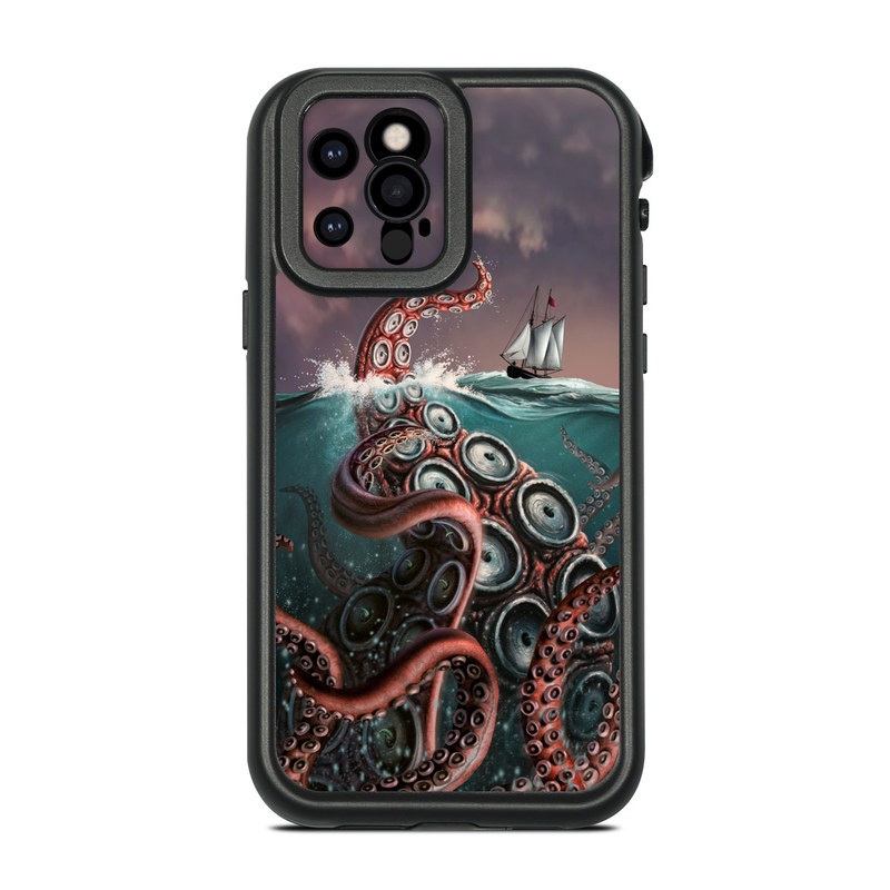 LifeProof iPhone 12 Pro fre Case Skin design of Octopus, Water, Illustration, Wind wave, Sky, Graphic design, Organism, Cephalopod, Cg artwork, giant pacific octopus, with blue, gray, white, brown, red colors