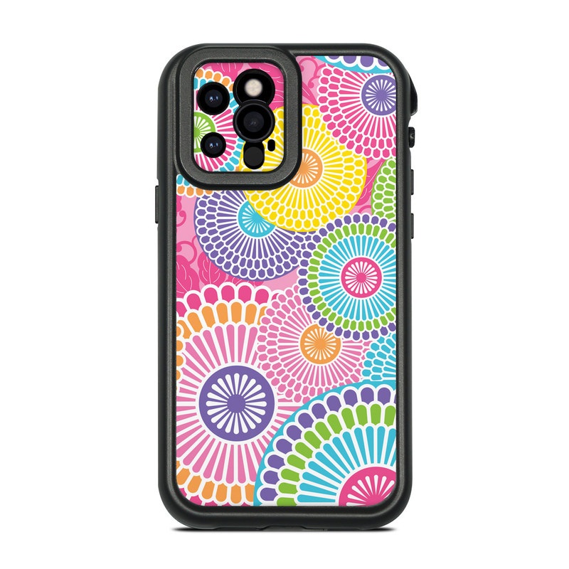 LifeProof iPhone 12 Pro fre Case Skin design of Pattern, Circle, Textile, Design, Visual arts, Wrapping paper, with gray, pink, purple, orange, blue, green colors