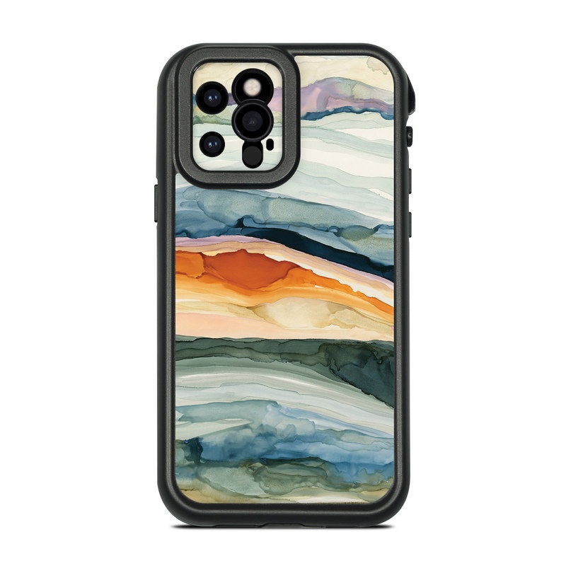 LifeProof iPhone 12 Pro fre Case Skin design of Watercolor paint, Painting, Sky, Wave, Geology, Landscape, Pattern, Acrylic paint, Cloud, Paint, with blue, purple, orange, yellow, red, green, brown colors