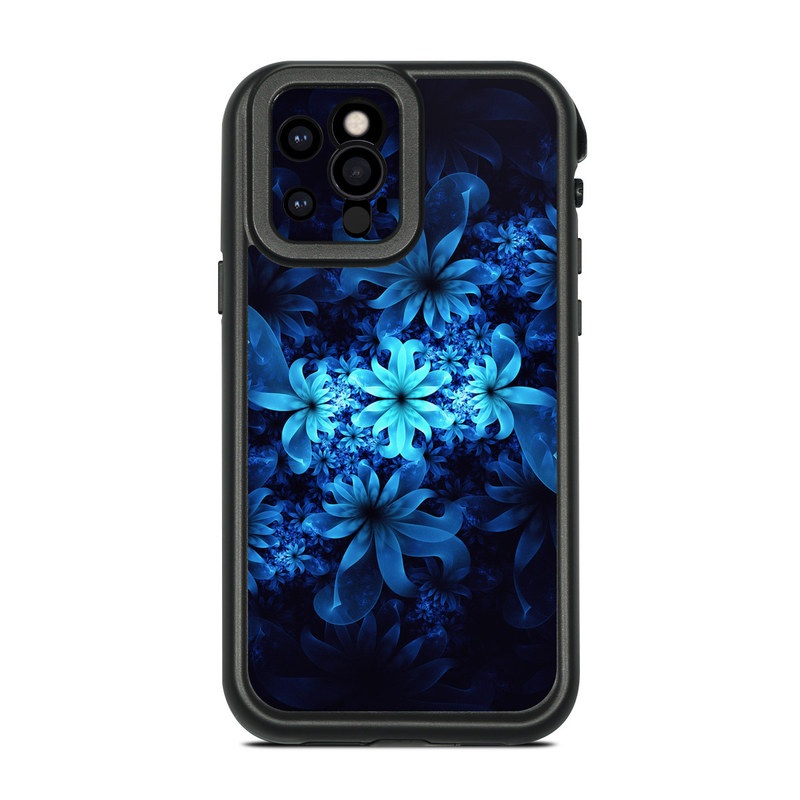 LifeProof iPhone 12 Pro fre Case Skin design of Nature, Blue, Petal, Organism, Darkness, Flower, Colorfulness, Electric Blue, Majorelle Blue, Pattern, Botany, Still Life Photography, Space, Aquatic Plant, Fractal Art, Visual Arts, Illustration, Symmetry, Midnight, Wildflower, Painting, Still Life, with black, blue, white colors