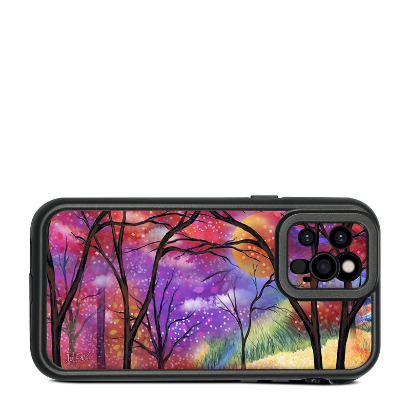 Lifeproof iPhone 12 Pro fre Case Skin design of Nature, Tree, Natural landscape, Painting, Watercolor paint, Branch, Acrylic paint, Purple, Modern art, Leaf, with red, purple, black, gray, green, blue colors