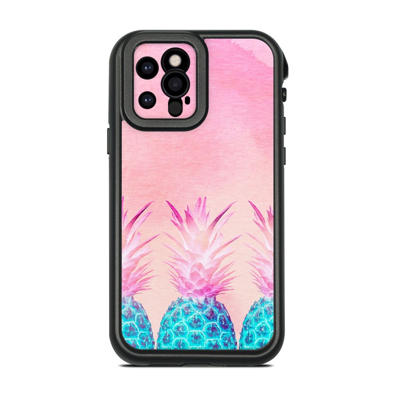LifeProof iPhone 12 Pro fre Case Skin design of Pineapple, Ananas, Pink, Fruit, Plant, Bromeliaceae, Pattern, Poales, with pink, blue, orange colors