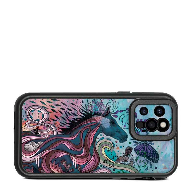 LifeProof iPhone 12 Pro fre Case Skin design of Illustration, Art, Visual arts, Graphic design, Fictional character, Psychedelic art, Pattern, Drawing, Painting, Mythology, with gray, black, blue, red, purple colors