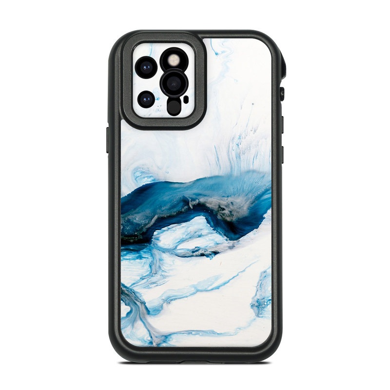 Lifeproof iPhone 12 Pro fre Case Skin design of Glacial landform, Blue, Water, Glacier, Sky, Arctic, Ice cap, Watercolor paint, Drawing, Art, with white, blue, black colors