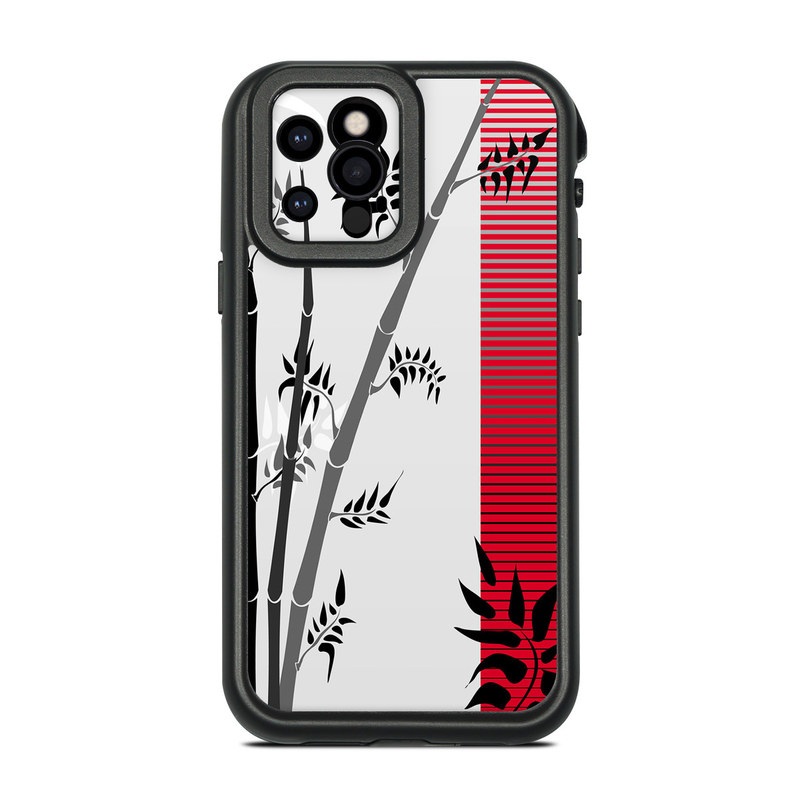 LifeProof iPhone 12 Pro fre Case Skin design of Botany, Plant, Branch, Plant stem, Tree, Bamboo, Pedicel, Black-and-white, Flower, Twig, with gray, red, black, white colors