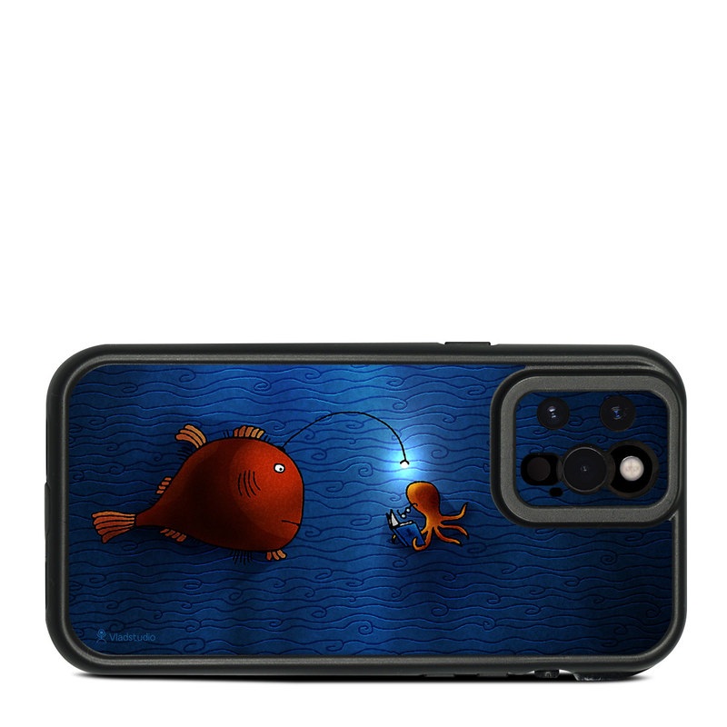 LifeProof iPhone 12 Pro Max fre Case Skin design of Deep sea fish, Anglerfish, Illustration, Fish, Animation, Art, with blue, red colors