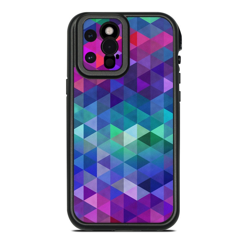 Lifeproof iPhone 12 Pro Max fre Case Skin design of Purple, Violet, Pattern, Blue, Magenta, Triangle, Line, Design, Graphic design, Symmetry, with blue, purple, green, red, pink colors