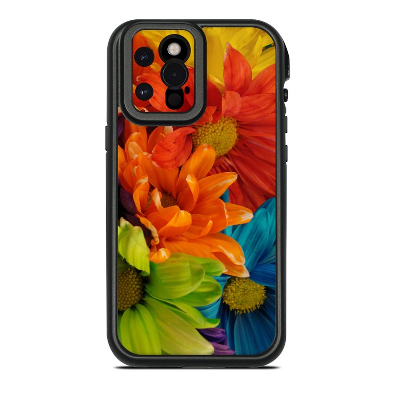 LifeProof iPhone 12 Pro Max fre Case Skin design of Flower, Petal, Orange, Cut flowers, Yellow, Plant, Bouquet, Floral design, Flowering plant, Gerbera, with red, green, black, blue colors