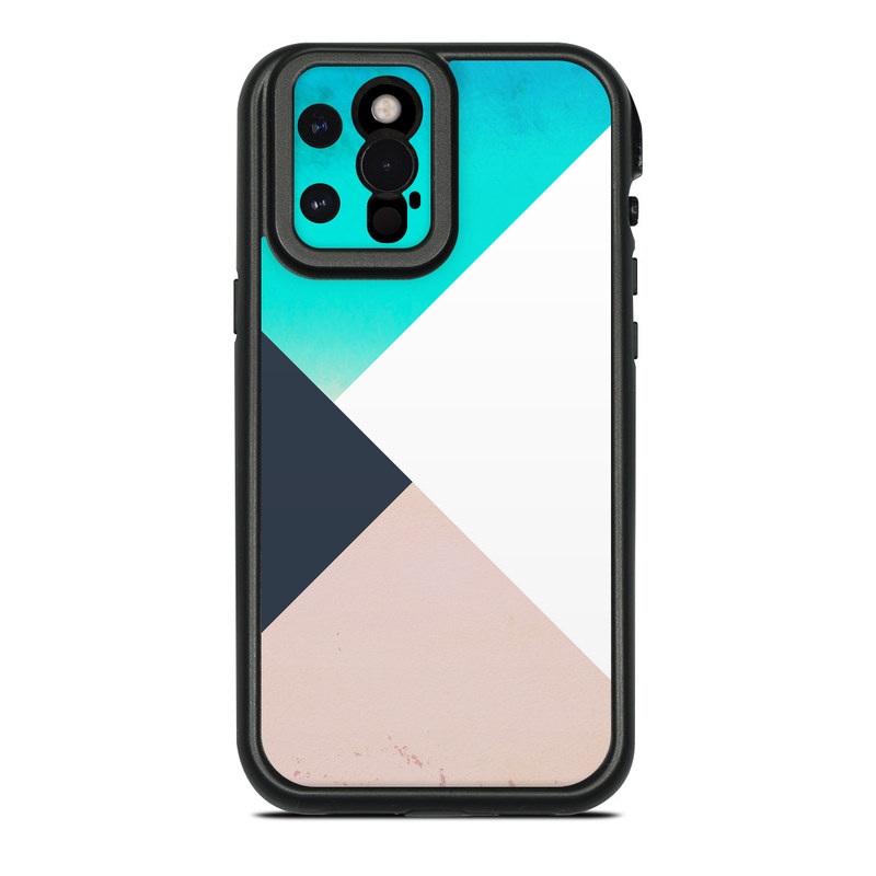Lifeproof iPhone 12 Pro Max fre Case Skin design of Blue, Turquoise, Aqua, Line, Triangle, Design, Material property, Graphic design, Pattern, Architecture, with black, white, brown, blue colors