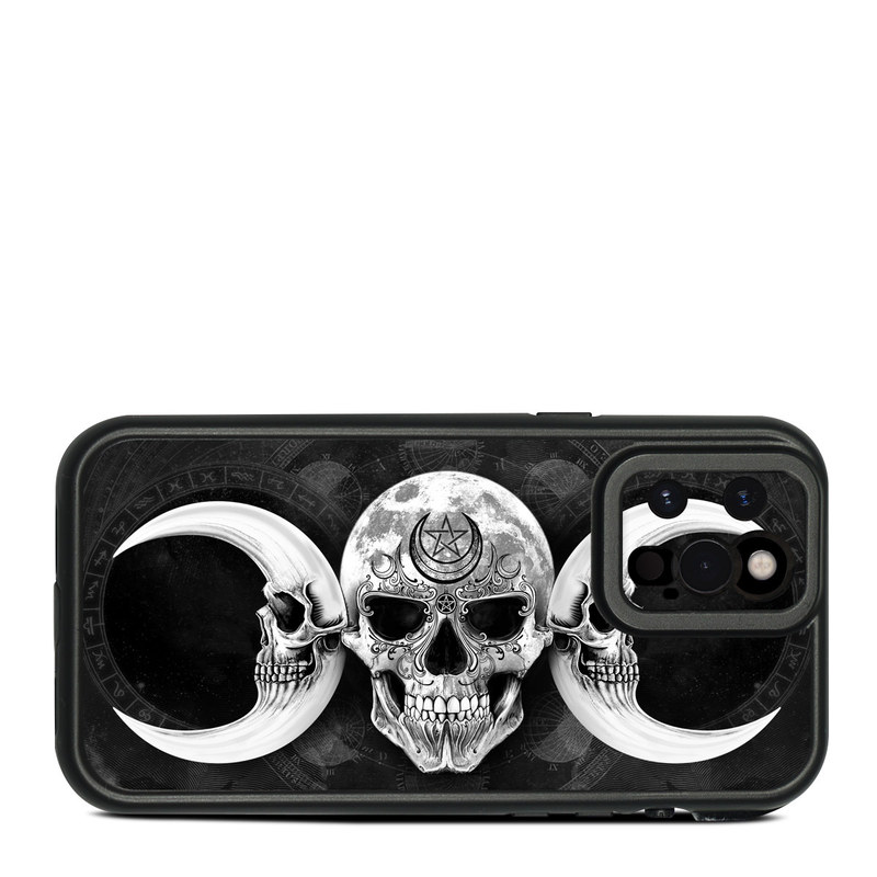 LifeProof iPhone 12 Pro Max fre Case Skin design of Bone, Skull, Darkness, Monochrome, Black-and-white, Circle, Symmetry, Visual Arts, Illustration, Skeleton, Drawing, with black, white, gray colors