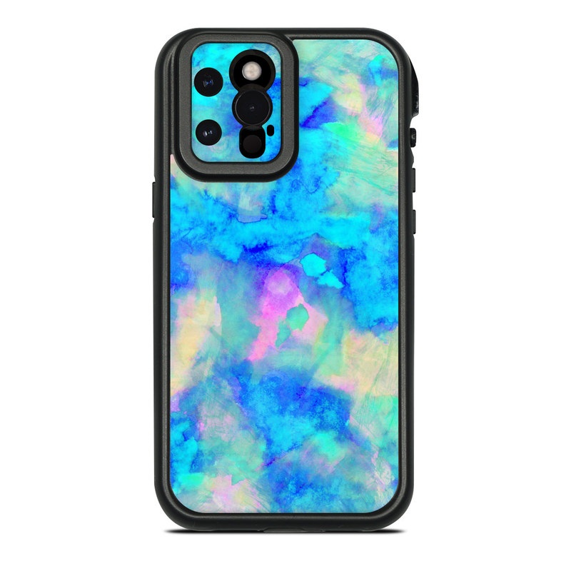 LifeProof iPhone 12 Pro Max fre Case Skin design of Blue, Turquoise, Aqua, Pattern, Dye, Design, Sky, Electric blue, Art, Watercolor paint, with blue, purple colors