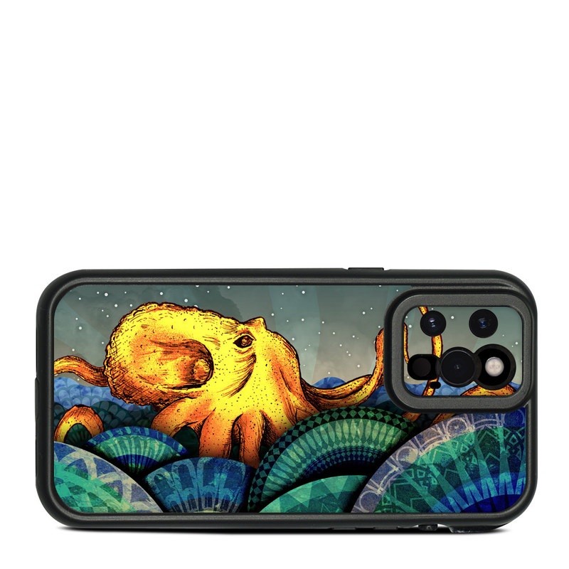 LifeProof iPhone 12 Pro Max fre Case Skin design of Illustration, Fractal art, Art, Cg artwork, Sky, Organism, Psychedelic art, Graphic design, Graphics, Octopus, with black, gray, blue, green, red colors