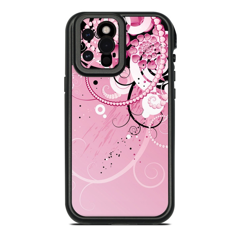 LifeProof iPhone 12 Pro Max fre Case Skin design of Pink, Floral design, Graphic design, Text, Design, Flower Arranging, Pattern, Illustration, Flower, Floristry, with pink, gray, black, white, purple, red colors