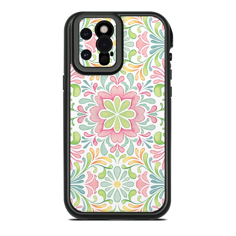 LifeProof iPhone 12 Pro Max fre Case Skin design of Pattern, Pink, Visual arts, Design, Textile, Wrapping paper, Symmetry, Floral design, Motif, with gray, white, pink, green colors