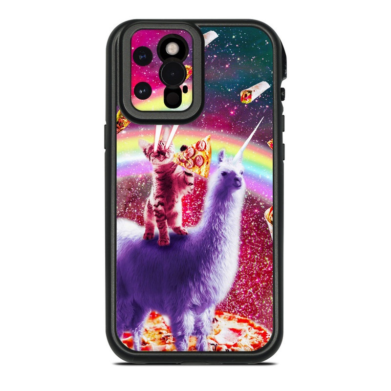 LifeProof iPhone 12 Pro Max fre Case Skin design of Llama, Unicorn, Fictional character, Illustration, Graphic design, Livestock, Camelid, Mythical creature, Graphics, Art, with red, white, yellow, gray, purple, blue, green colors