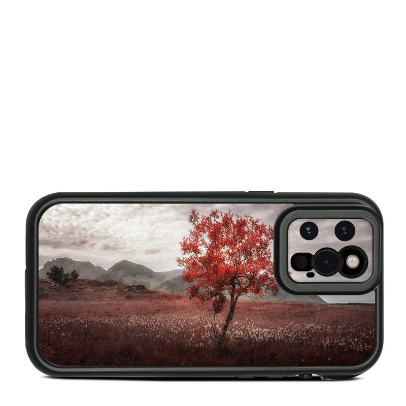 LifeProof iPhone 12 Pro Max fre Case Skin design of Natural landscape, Nature, Tree, Sky, Red, Natural environment, Atmospheric phenomenon, Leaf, Cloud, Woody plant, with black, gray, red colors