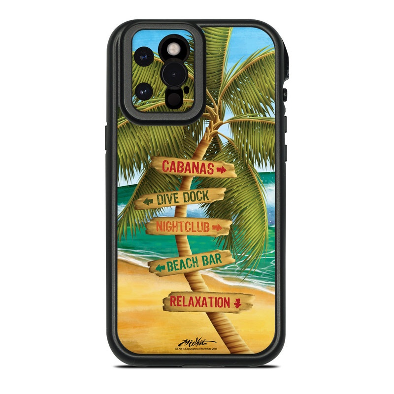 LifeProof iPhone 12 Pro Max fre Case Skin design of Palm tree, Arecales, Tropics, Tree, Caribbean, Wave, Water, Coconut, Ocean, Elaeis, with green, purple, gray, black, blue colors