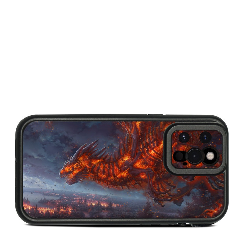 LifeProof iPhone 12 Pro Max fre Case Skin design of Geological phenomenon, Dragon, Cg artwork, Sky, Flame, Fictional character, Mythology, Lava, Demon, Heat, with red, blue, black colors