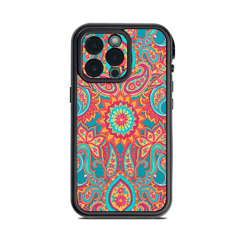 Lifeproof iPhone 13 Pro fre Case Skin design of Pattern, Paisley, Motif, Visual arts, Design, Art, Textile, Psychedelic art with orange, yellow, blue, red colors