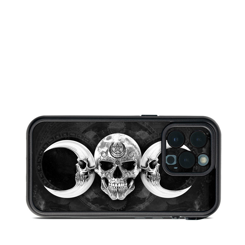 LifeProof iPhone 13 Pro fre Case Skin design of Bone, Skull, Darkness, Monochrome, Black-and-white, Circle, Symmetry, Visual Arts, Illustration, Skeleton, Drawing, with black, white, gray colors