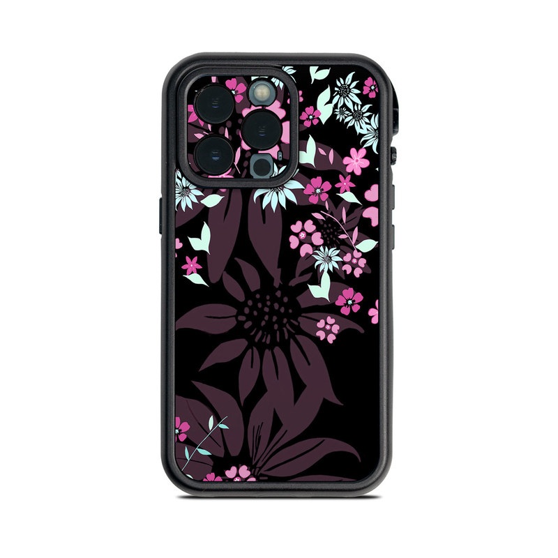 Lifeproof iPhone 13 Pro fre Case Skin design of Pink, Pattern, Flower, Plant, Botany, Petal, Floral design, Design, Pedicel, Graphic design, with black, gray, purple, green, red, pink colors