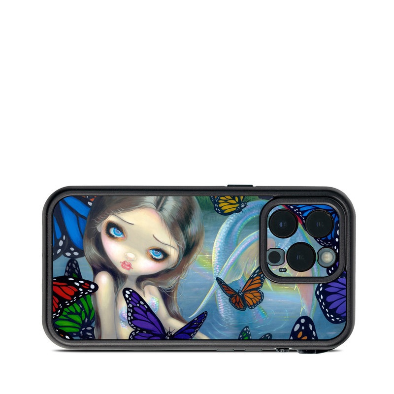 Lifeproof iPhone 13 Pro fre Case Skin design of Butterfly, Insect, Monarch butterfly, Moths and butterflies, Cynthia (subgenus), Invertebrate, Pollinator, Brush-footed butterfly, Organism, Art, with gray, black, blue, red, pink colors