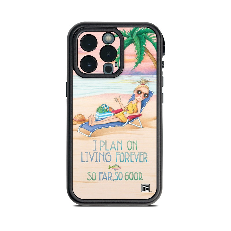 Lifeproof iPhone 13 Pro fre Case Skin design of Vacation, Product, Summer, Aqua, Illustration, Sun tanning, Fictional character, Caribbean, Graphics, Happy, with pink, green, brown, yellow, blue, white, red colors
