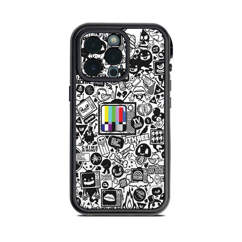 Lifeproof iPhone 13 Pro fre Case Skin design of Pattern, Drawing, Doodle, Design, Visual arts, Font, Black-and-white, Monochrome, Illustration, Art with gray, black, white colors