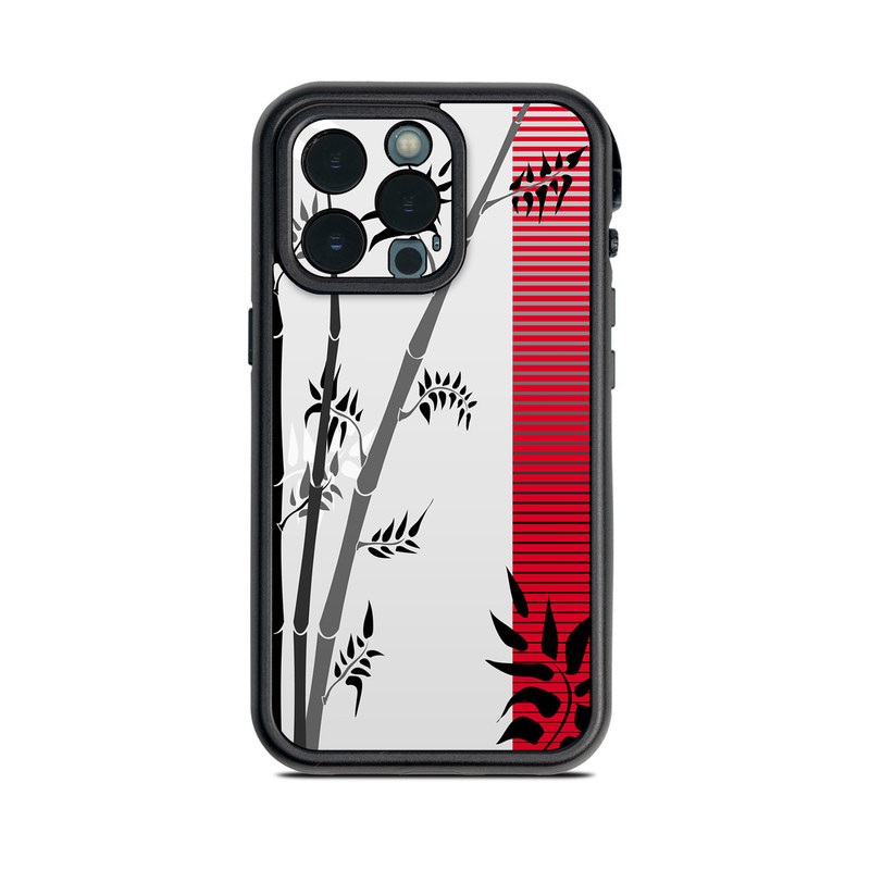 LifeProof iPhone 13 Pro fre Case Skin design of Botany, Plant, Branch, Plant stem, Tree, Bamboo, Pedicel, Black-and-white, Flower, Twig, with gray, red, black, white colors