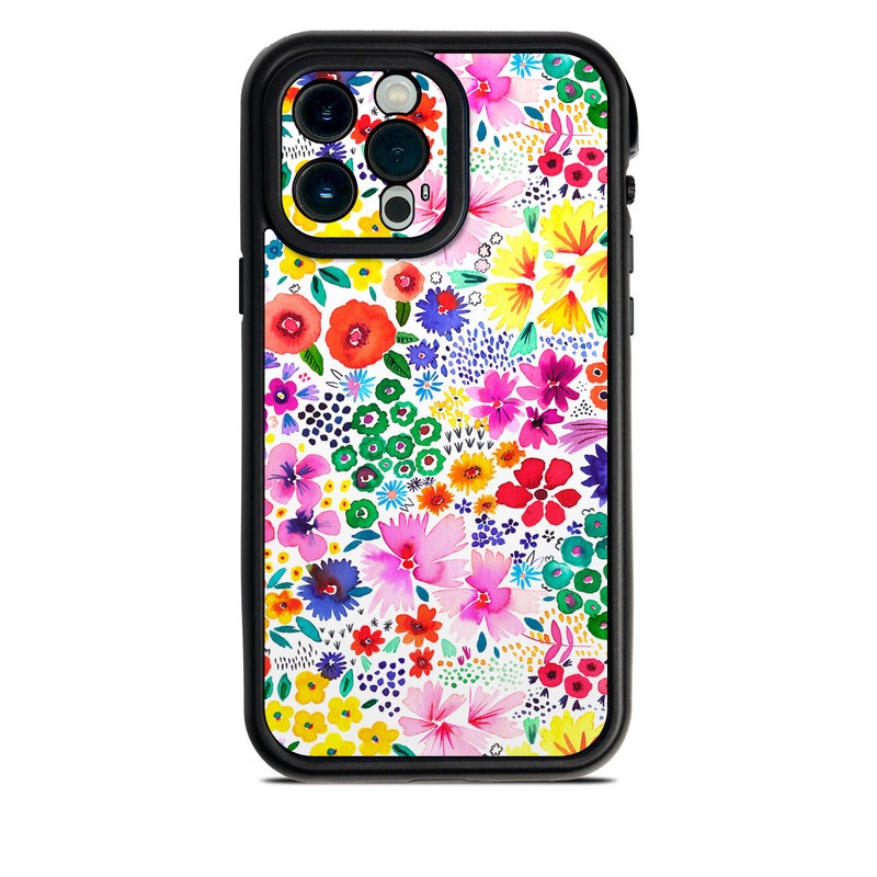 LifeProof iPhone 13 Pro Max fre Case Skin design of Colorfulness, Flower, Pink, Art, Magenta, Pattern, Creative arts, Petal, Symmetry, Electric blue, with white, pink, green, red, blue, purple, yellow, orange colors