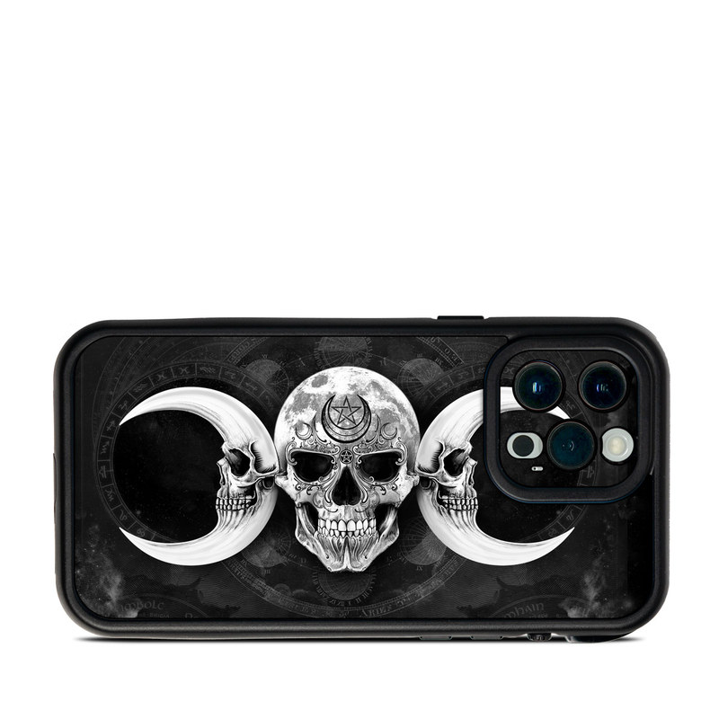 LifeProof iPhone 13 Pro Max fre Case Skin design of Bone, Skull, Darkness, Monochrome, Black-and-white, Circle, Symmetry, Visual Arts, Illustration, Skeleton, Drawing, with black, white, gray colors