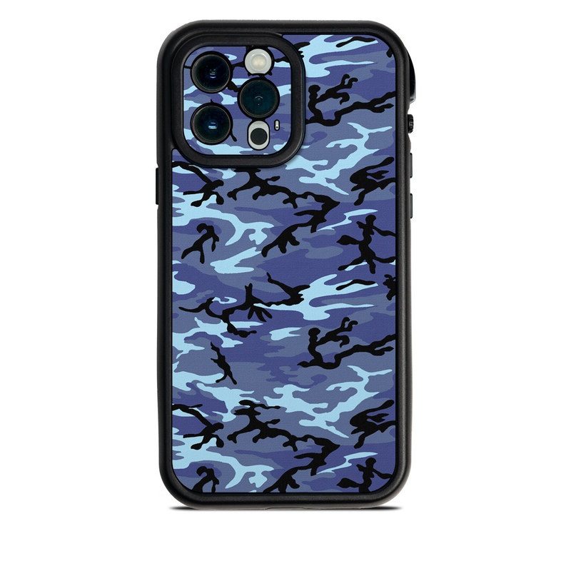 LifeProof iPhone 13 Pro Max fre Case Skin design of Military camouflage, Pattern, Blue, Aqua, Teal, Design, Camouflage, Textile, Uniform, with blue, black, gray, purple colors