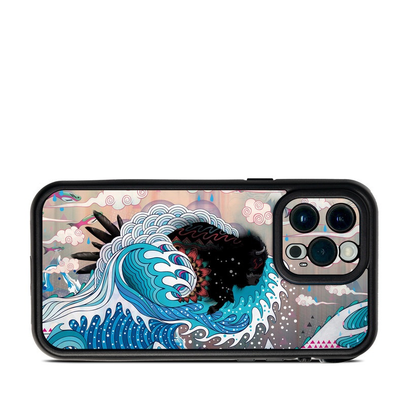 Lifeproof iPhone 13 Pro Max fre Case Skin design of Blue, Turquoise, Illustration, Aqua, Graphic design, Pattern, Art, Design, Graphics, Visual arts, with gray, blue, black, pink, white colors