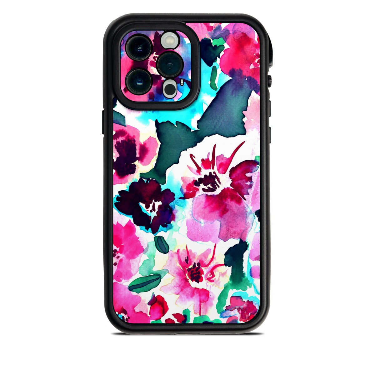 LifeProof iPhone 13 Pro Max fre Case Skin design of Flower, Pink, Petal, Plant, Pattern, Hawaiian hibiscus, Design, Magenta, Flowering plant, Watercolor paint, with white, pink, blue, green, red colors