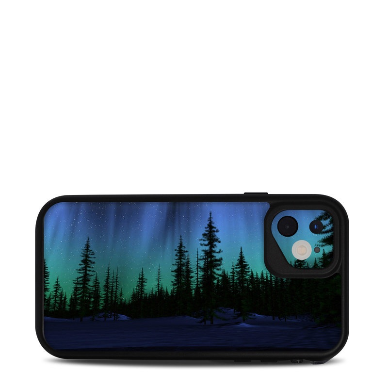 Lifeproof iPhone 11 fre Case Skin design of Aurora, Nature, Sky, shortleaf black spruce, Natural landscape, Tree, Wilderness, Natural environment, Biome, Spruce-fir forest, with blue, purple, green, black colors
