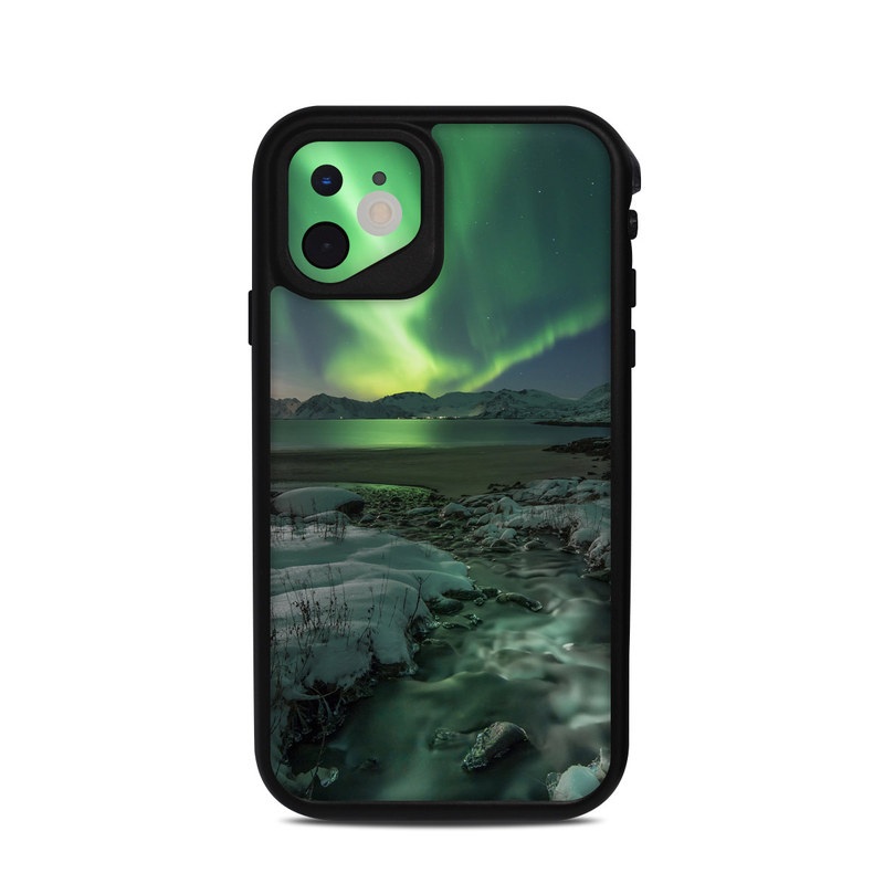 LifeProof iPhone 11 fre Case Skin design of Nature, Aurora, Sky, Geological phenomenon, Water, Atmosphere, Space, Landscape, World, Glacier, with white, green, blue, black, gray colors