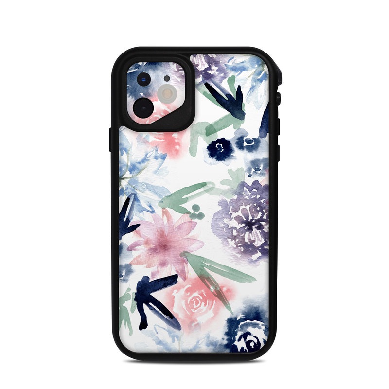 LifeProof iPhone 11 fre Case Skin design of Pattern, Graphic design, Design, Floral design, Plant, Flower, Illustration, with white, blue, purple, green, pink colors