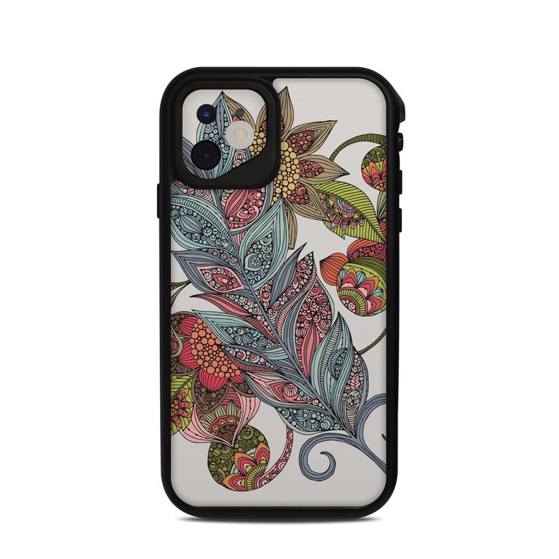 LifeProof iPhone 11 fre Case Skin design of Botany, Plant, Leaf, Pattern, Flower, Illustration, Design, Motif, Protea family, Flowering plant, with green, blue, pink, red, yellow, orange, gray, brown colors