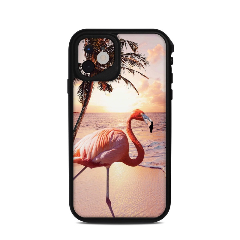 LifeProof iPhone 11 fre Case Skin design of Flamingo, Greater flamingo, Bird, Water bird, Pink, Wildlife, Sky, Tree, Organism, Beak, with pink, blue, green, yellow, white, orange, black colors