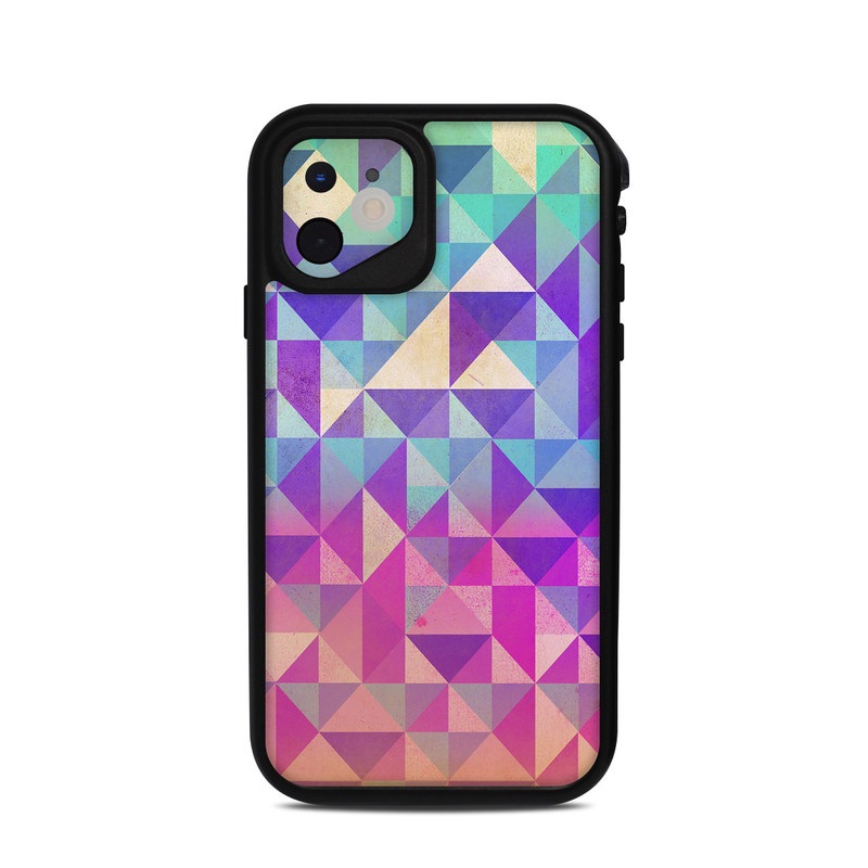 Lifeproof iPhone 11 fre Case Skin design of Pattern, Purple, Triangle, Violet, Magenta, Line, Design, Symmetry, Psychedelic art, with gray, purple, green, blue, pink colors
