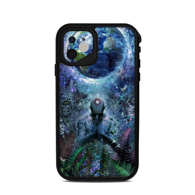 Lifeproof iPhone 11 fre Case Skin design of Psychedelic art, Fractal art, Art, Space, Organism, Earth, Sphere, Graphic design, Circle, Graphics, with blue, green, gray, purple, pink, black, white colors