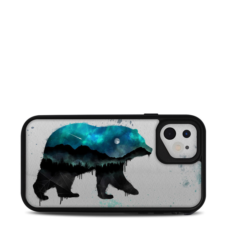 LifeProof iPhone 11 fre Case Skin design of Bear, Illustration, Grizzly bear, Art, Watercolor paint, Snout, Carnivore, Graphic design, Space, Polar bear, with gray, black, white, green, blue colors