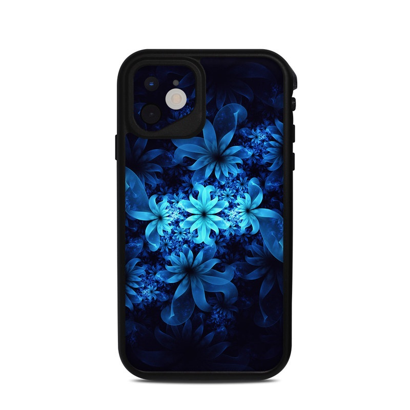 LifeProof iPhone 11 fre Case Skin design of Nature, Blue, Petal, Organism, Darkness, Flower, Colorfulness, Electric Blue, Majorelle Blue, Pattern, Botany, Still Life Photography, Space, Aquatic Plant, Fractal Art, Visual Arts, Illustration, Symmetry, Midnight, Wildflower, Painting, Still Life, with black, blue, white colors