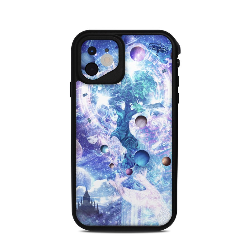 LifeProof iPhone 11 fre Case Skin design of Bird, Butterfly, Planets, Deer, Space, Purple, World, Astronomical Object, Cg Artwork, Illustration, Universe, Painting, Fictional Character, Outer Space, Astronomy, Science, Water Feature, Graphic Design, Graphics, Star, Mythology, with blue, purple, white, black, gray, green colors