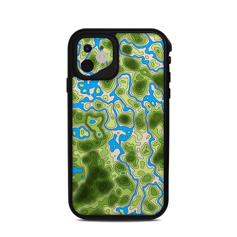 Lifeproof iPhone 11 fre Case Skin design of Botany, Azure, Organism, Vegetation, Aqua, Terrestrial plant, Symmetry, Electric blue, Pattern, Art with green, blue colors
