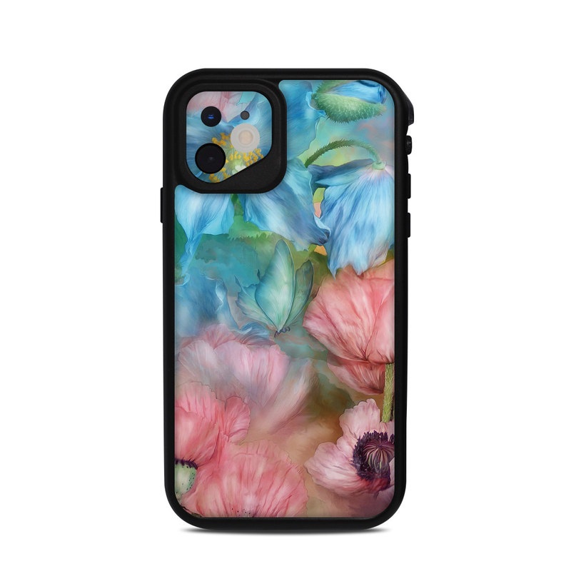 LifeProof iPhone 11 fre Case Skin design of Flower, Petal, Watercolor paint, Painting, Plant, Flowering plant, Pink, Botany, Wildflower, Still life, with gray, blue, black, red, green colors